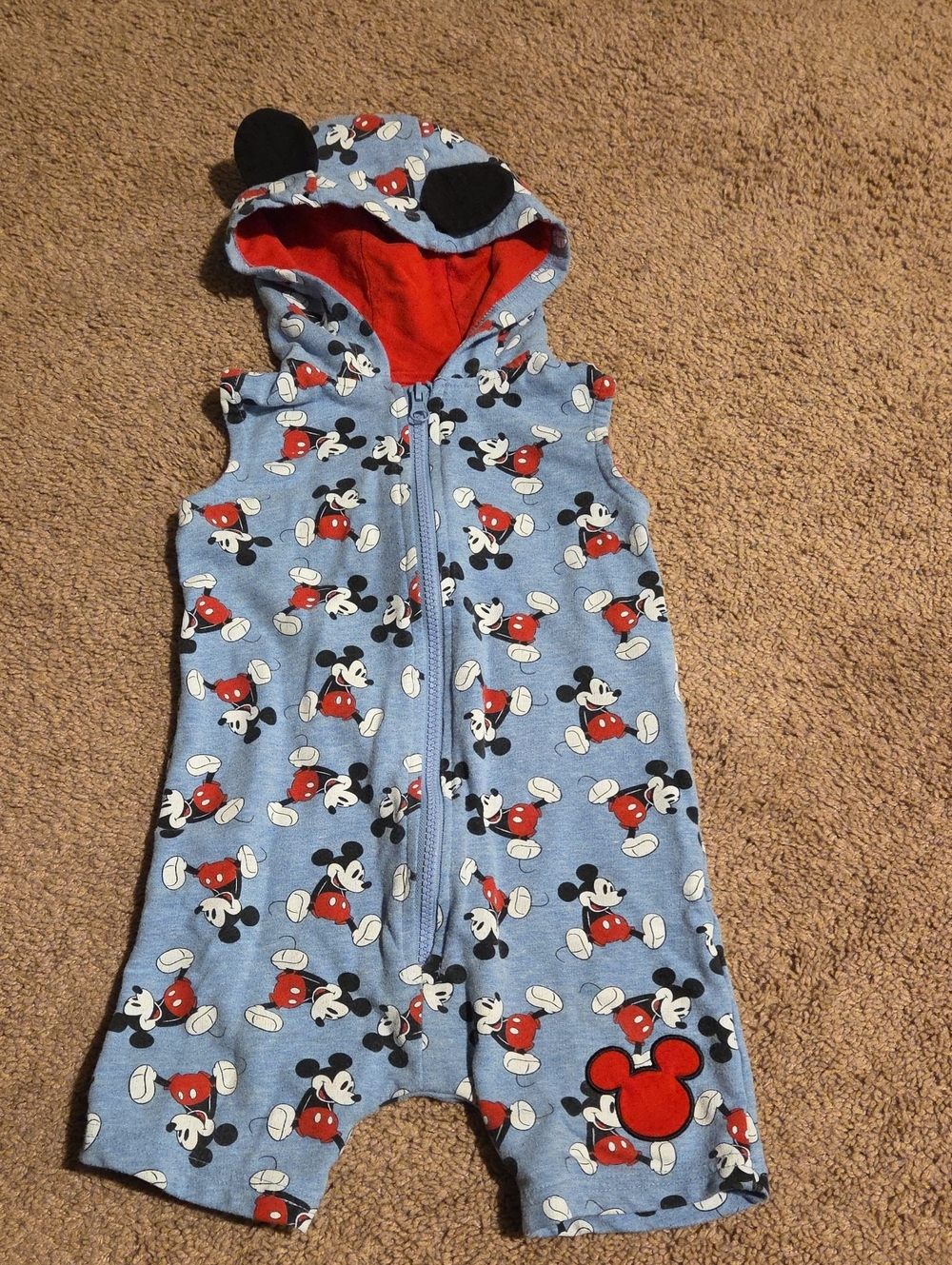 Mickey Mouse Blue Sleeveless Hooded  Romper